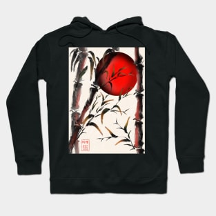 Sumi-e bamboo forest with a red rising sun Hoodie